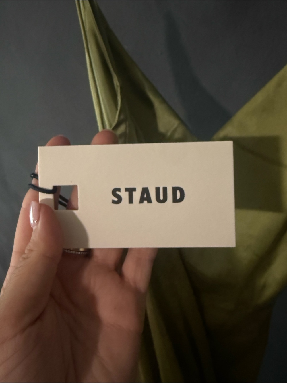 Staud Olive Green Lace-Panel Slip Dress - Picture 5 of 6